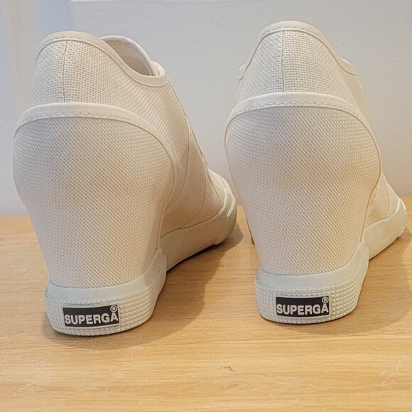 Size 37 (6.5) SUPERGA Ivory Hidden Wedge Sneakers. Never Worn. - Picture 4 of 10
